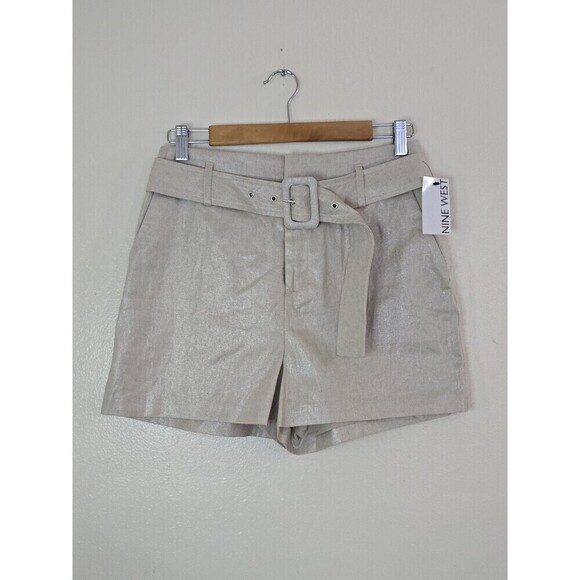 Nine West Pants - Nine West Belted Linen Blend Shorts Womens Size Small Metallic Gold Welt  Pocket